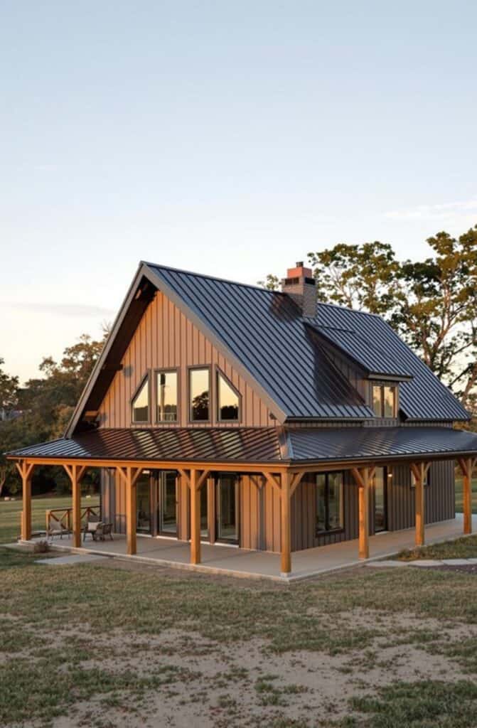Charcoal roofs add a touch of sophistication to white barndominiums. Discover how this rich, modern pairing creates a sleek, elegant aesthetic that works in any setting, from urban to rural landscapes.