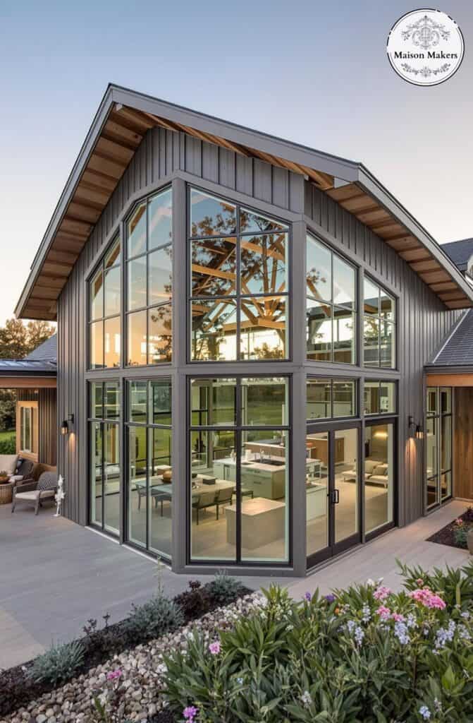 barndominium exterior big windows is ideal for barndominiums seeking natural light and style. Whether floor-to-ceiling or arch, these window designs bring the outside in beautifully.