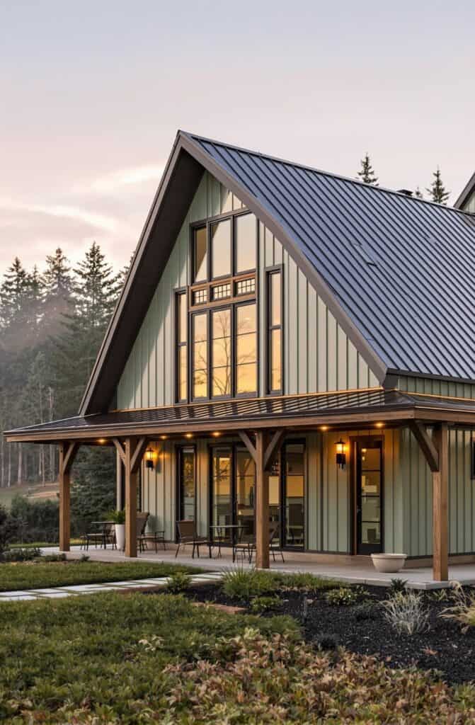 Green barndominiums with black roofs make a bold statement. Learn how this color combination creates a unique, natural aesthetic while blending seamlessly with rural landscapes.