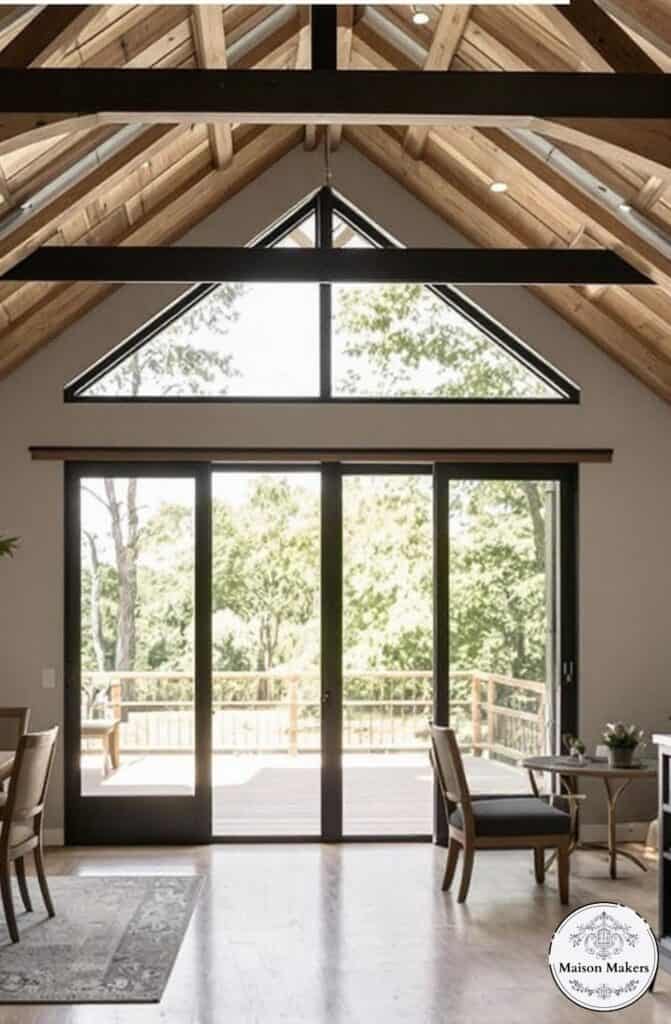 Achieve that open, airy barndominium feel with white barndominium black windows. Perfect for natural light and outdoor views, these windows make your space welcoming and stylish.