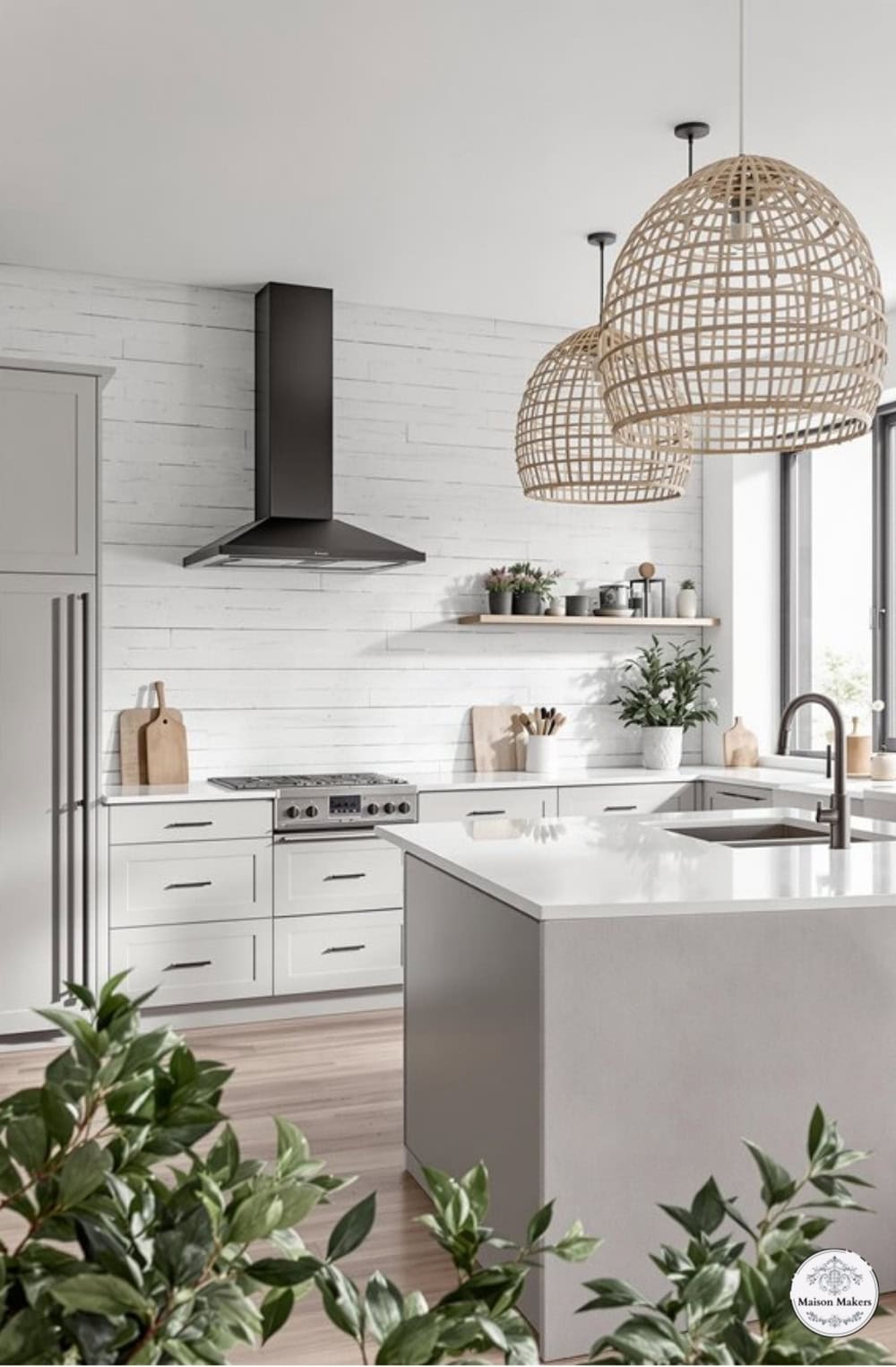 a kitchen with a large island and a sink