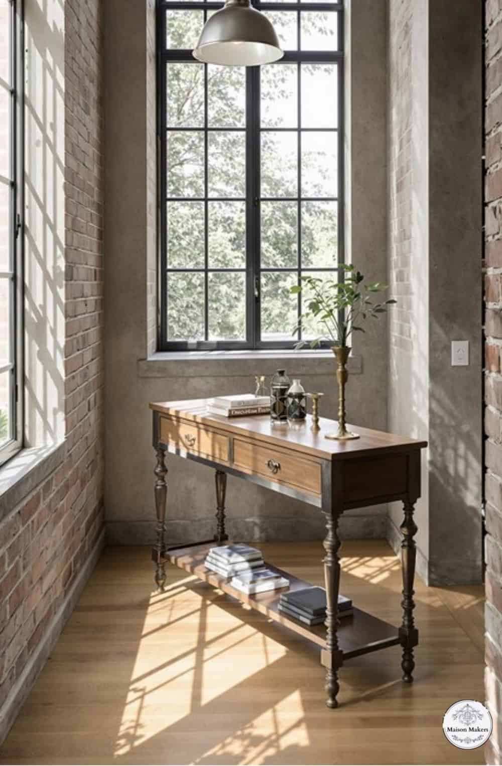 a room with a table and a window