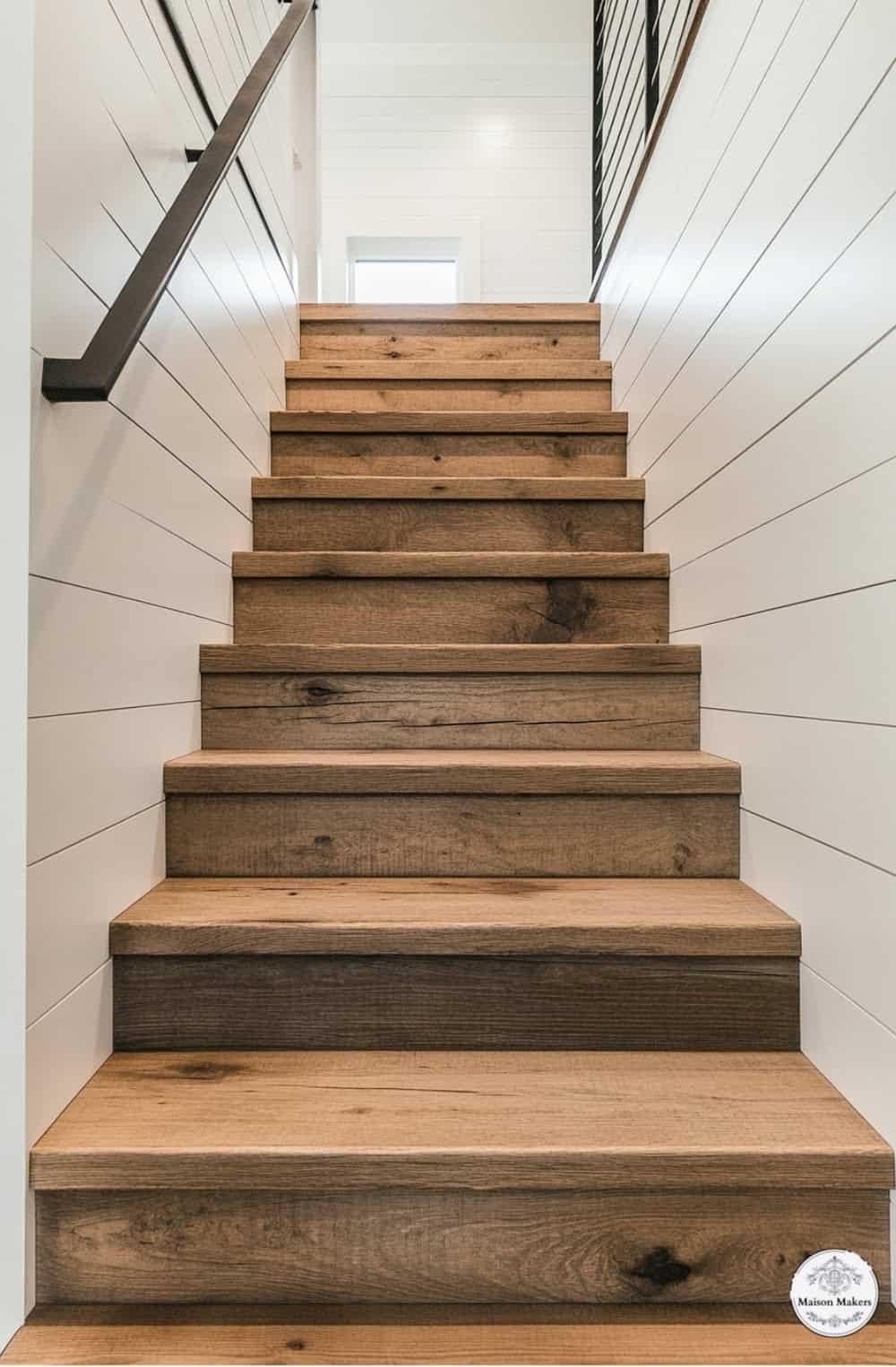 a set of wooden stairs leading up to a door
