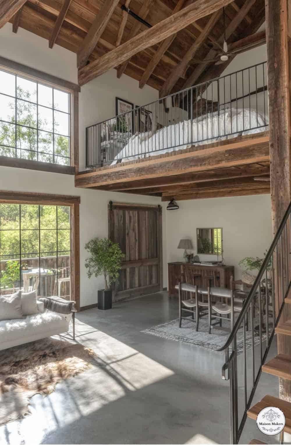 a living room filled with furniture and lots of windows