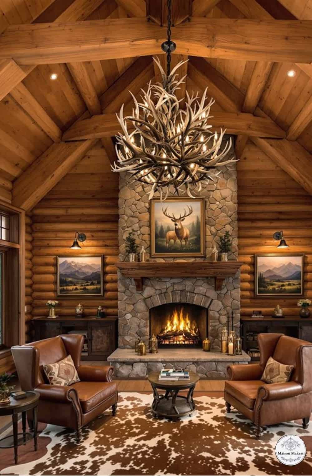 a living room filled with furniture and a fire place