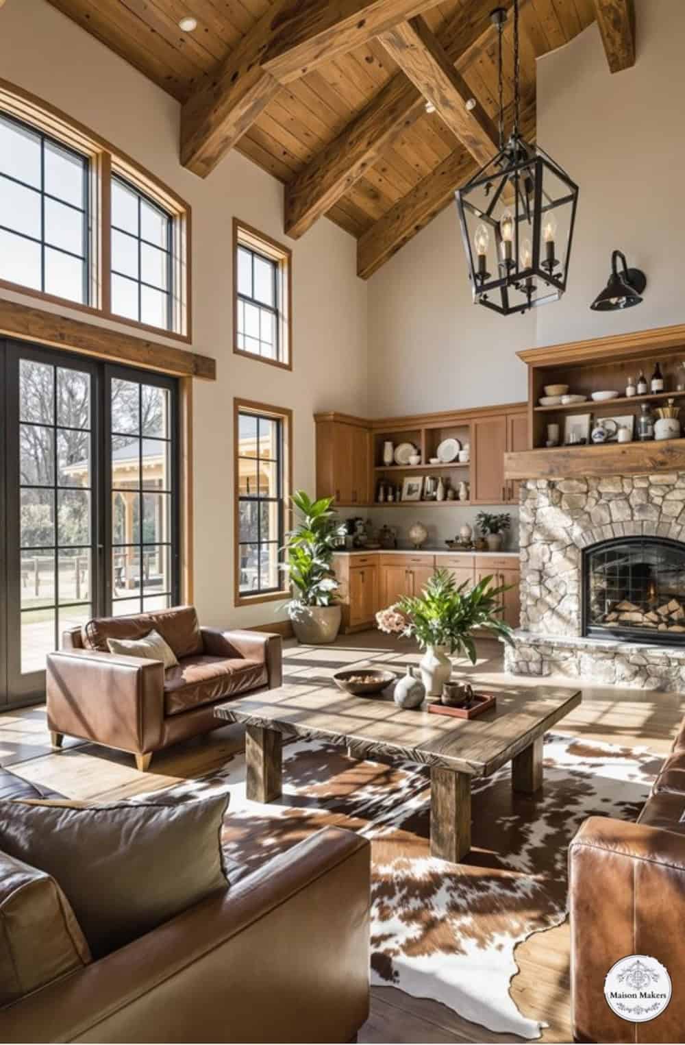 a living room filled with furniture and a fire place