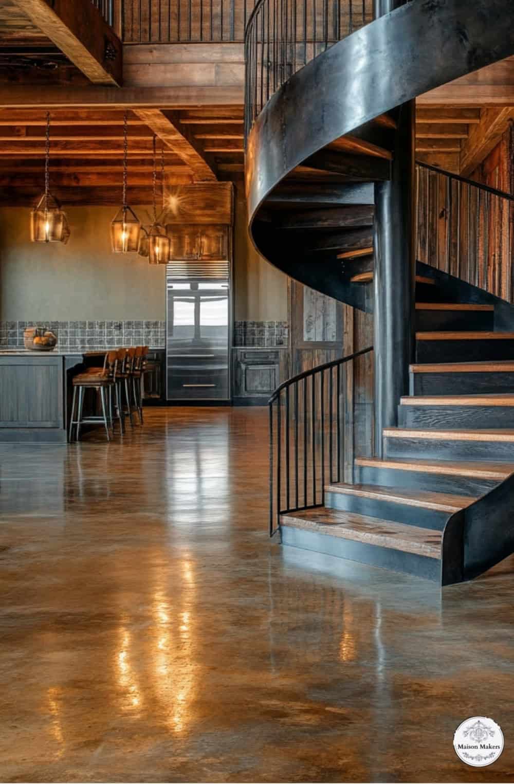 a spiral staircase inside of a large building