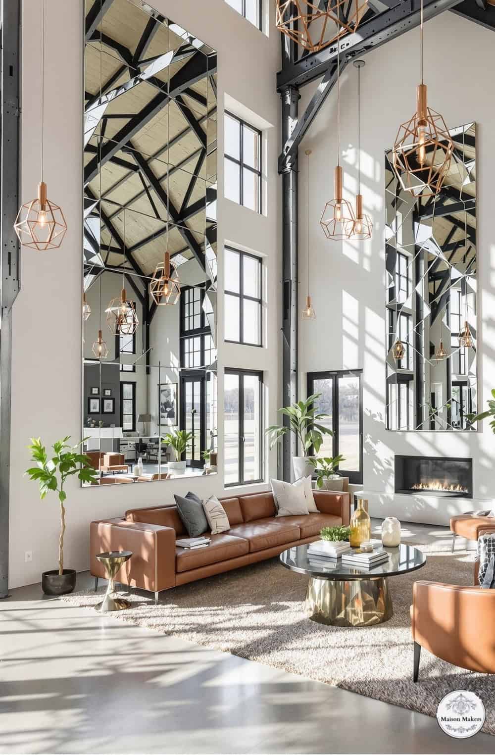 a living room filled with furniture and a fire place