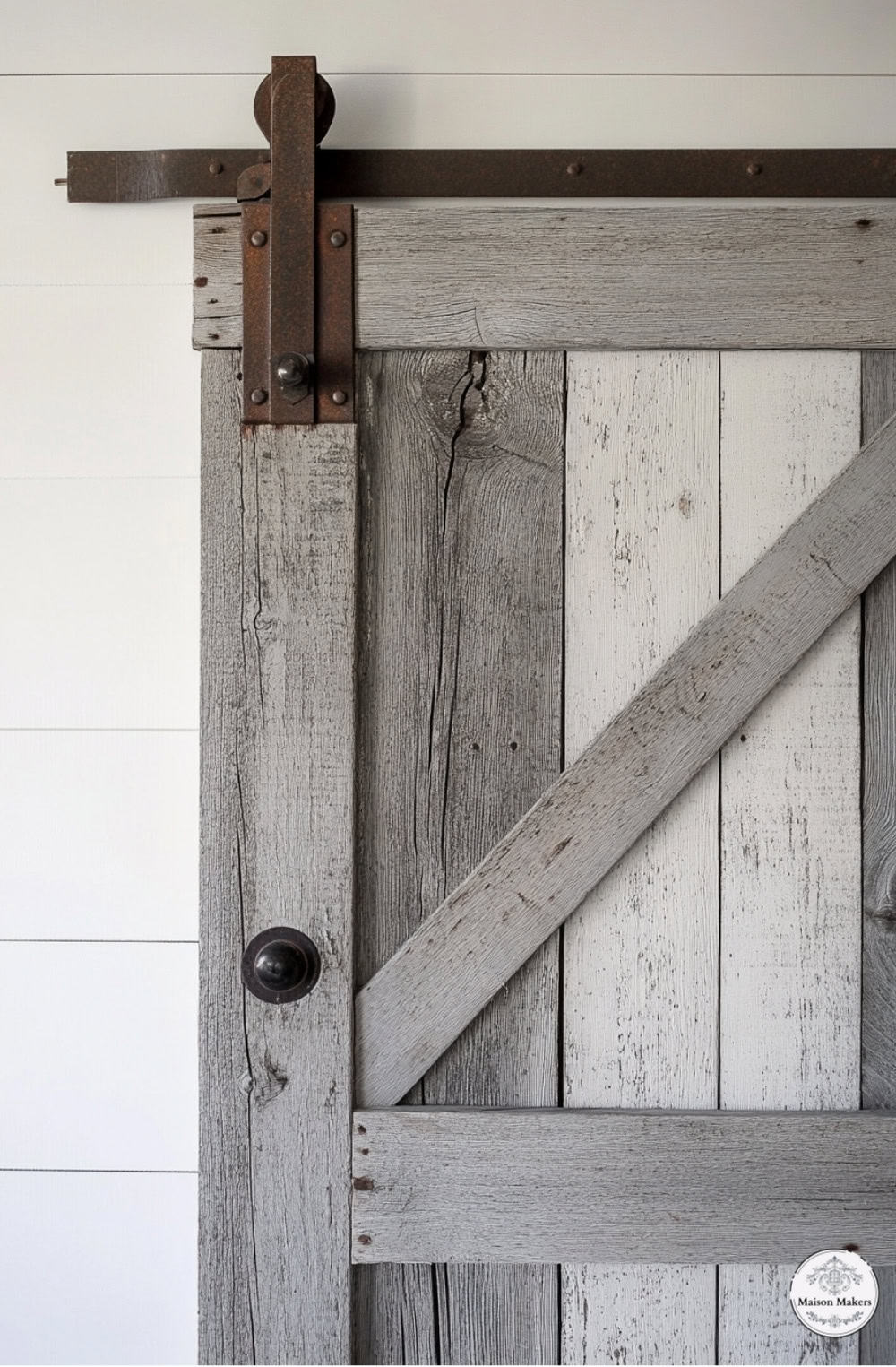 a close up of a wooden door with a metal handle