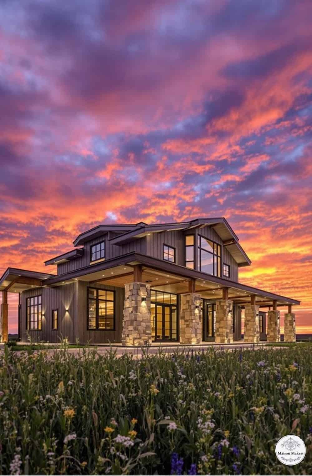 a large house sitting in the middle of a field