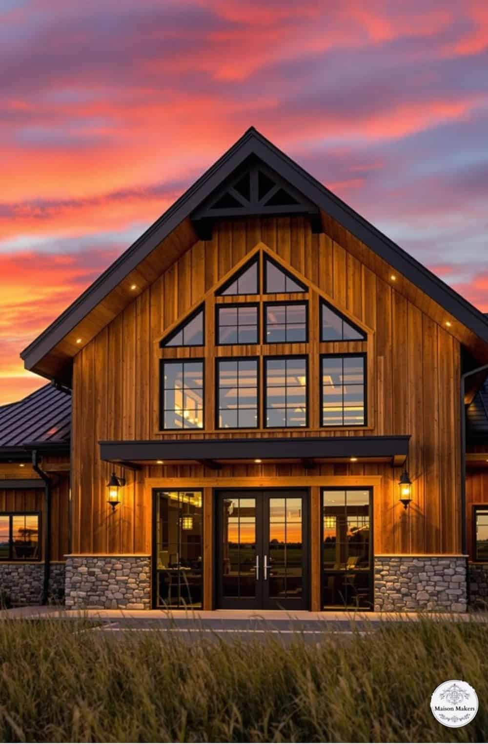 a large wooden building with a sky background