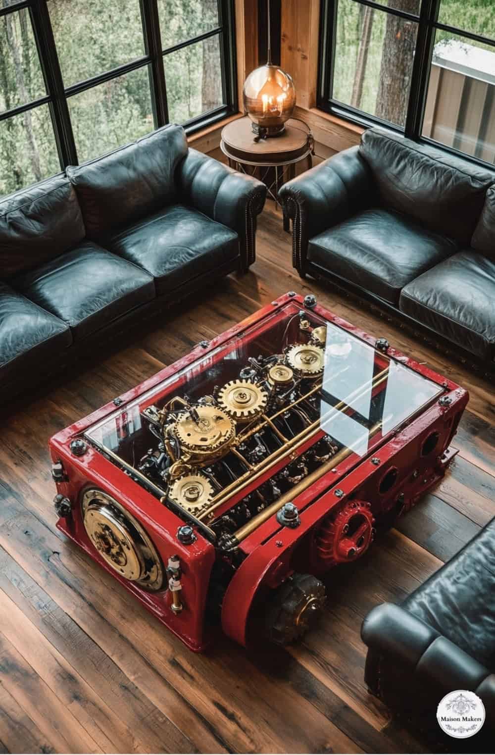 a living room with a couch and a coffee table