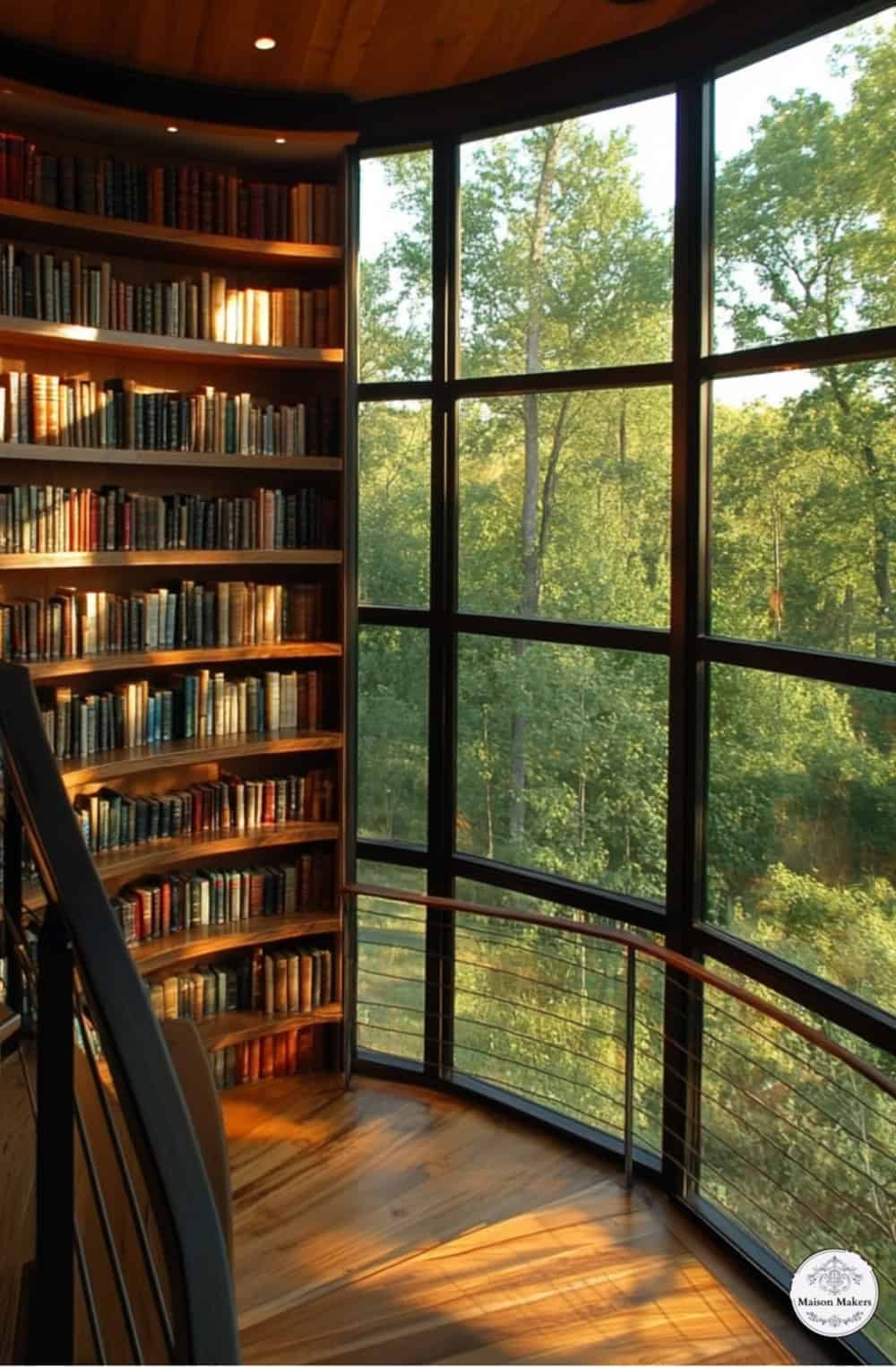 a room with a lot of books on the shelves