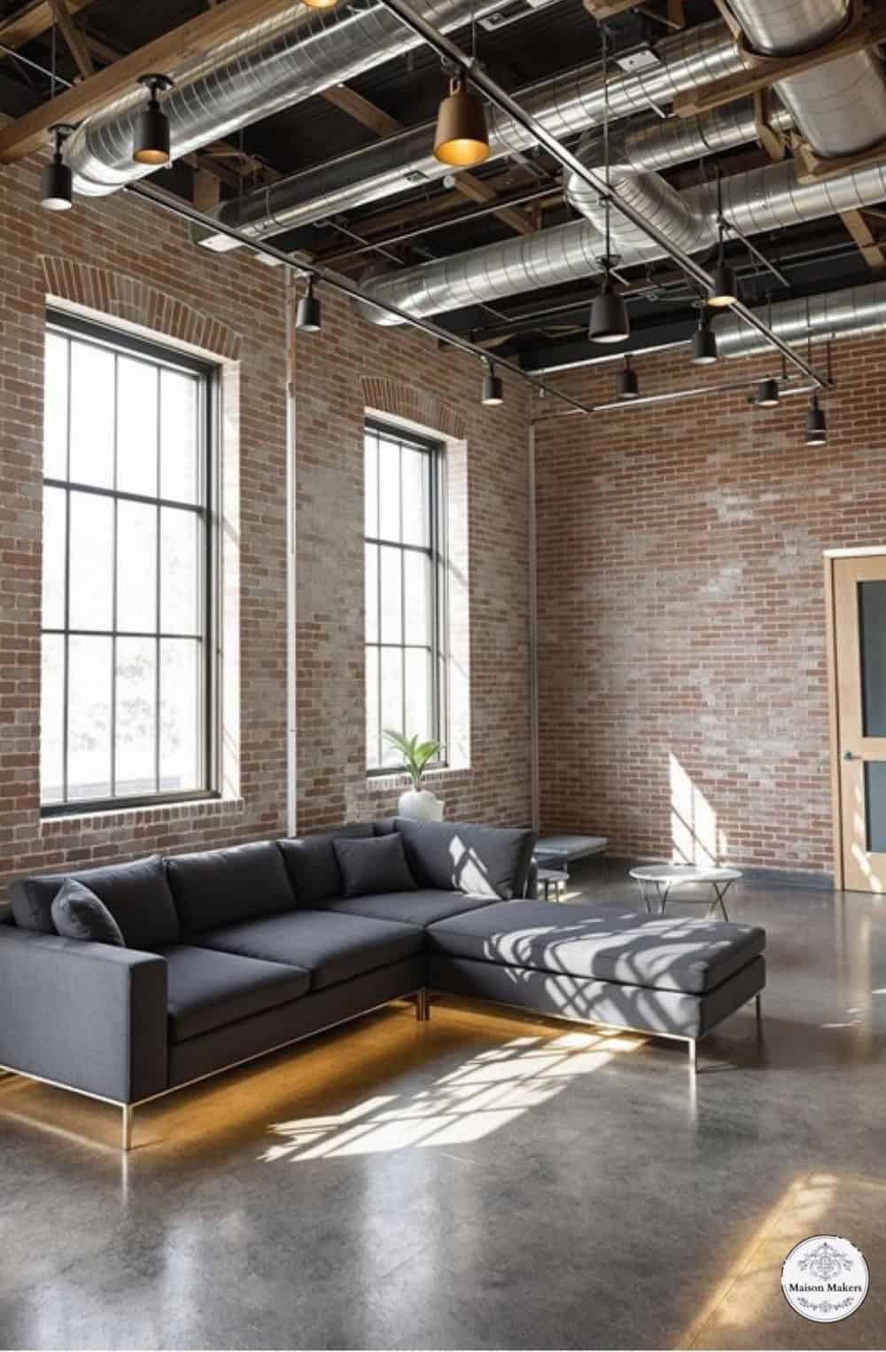 a living room with a couch and a large window