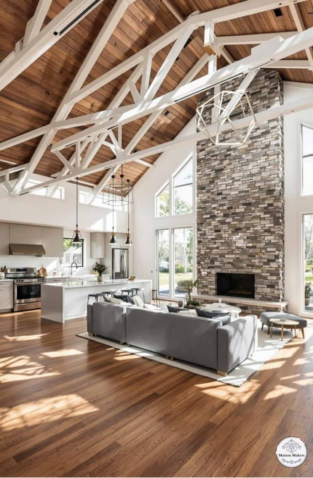 a living room filled with furniture and a fire place