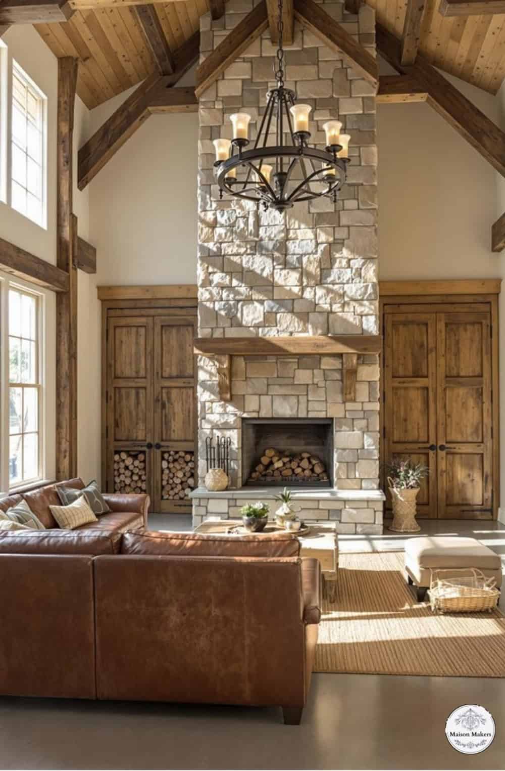 a living room filled with furniture and a fire place
