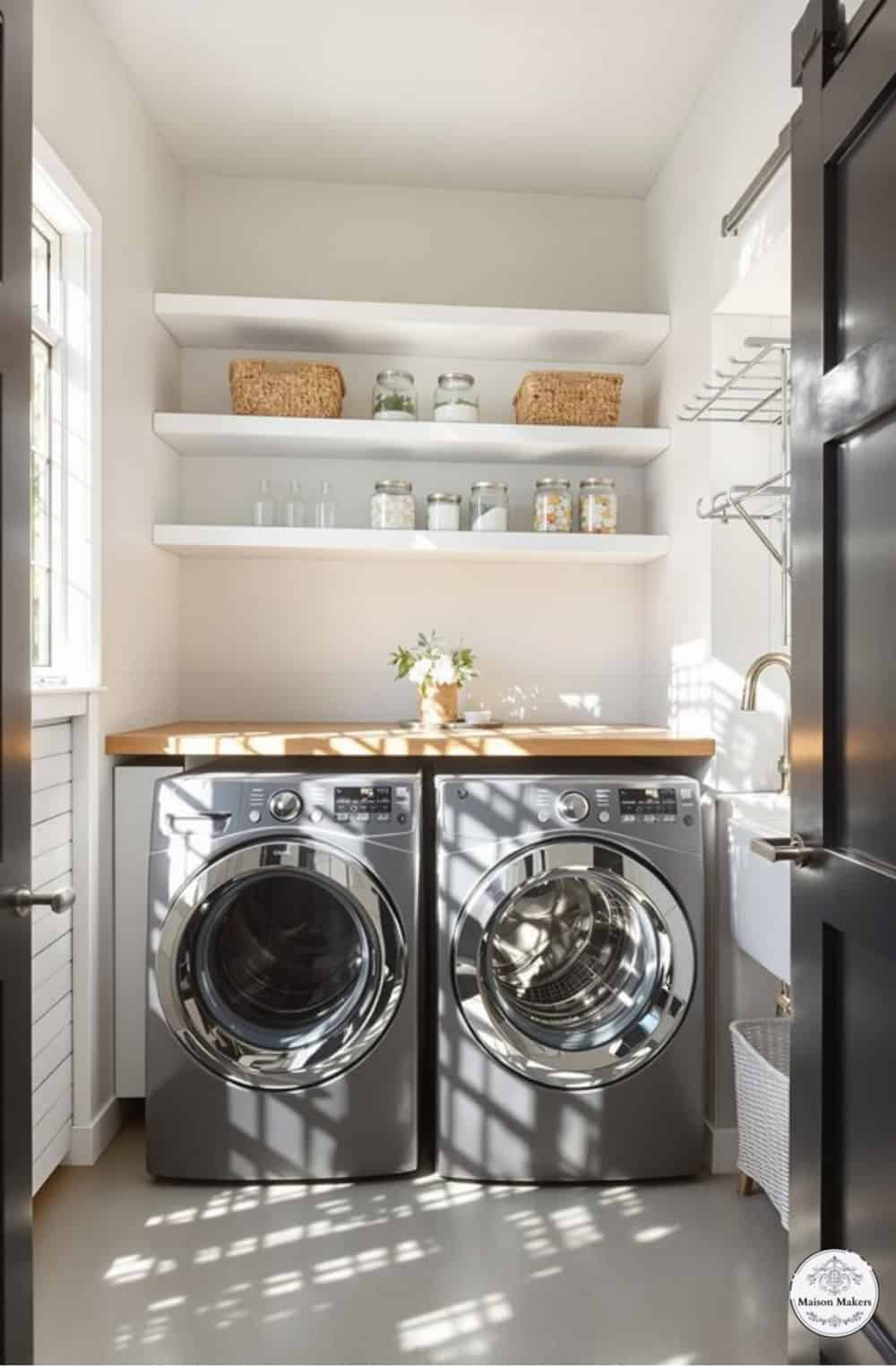 a washer and dryer in a small room