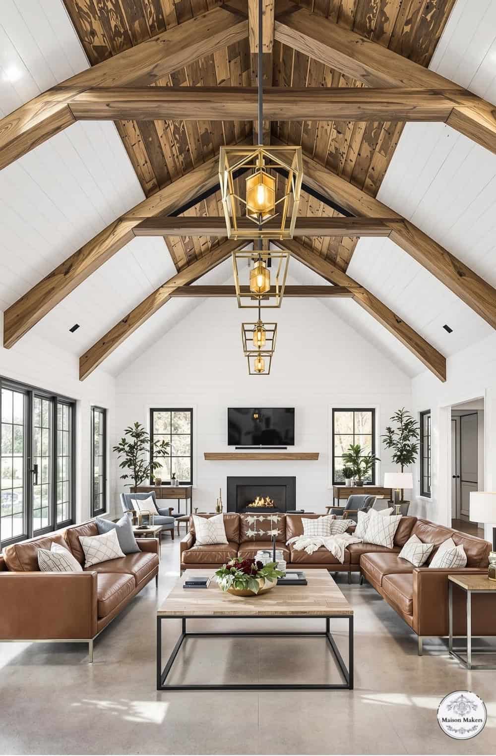 a living room filled with furniture and a fire place