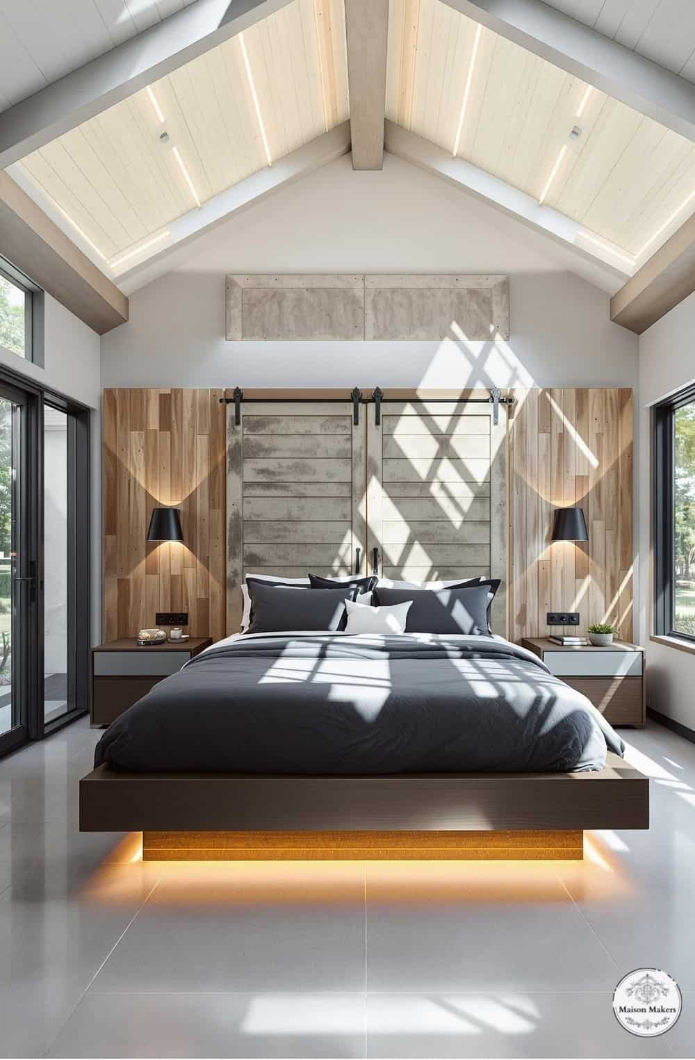 a large bed sitting under a window in a bedroom