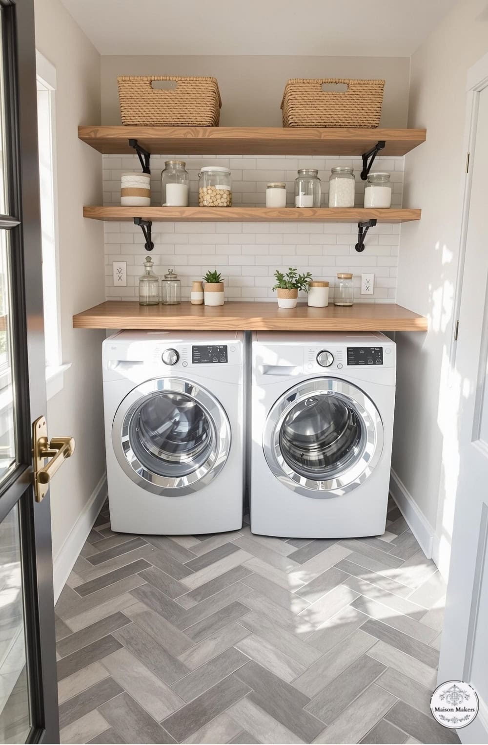 a washer and dryer in a small room