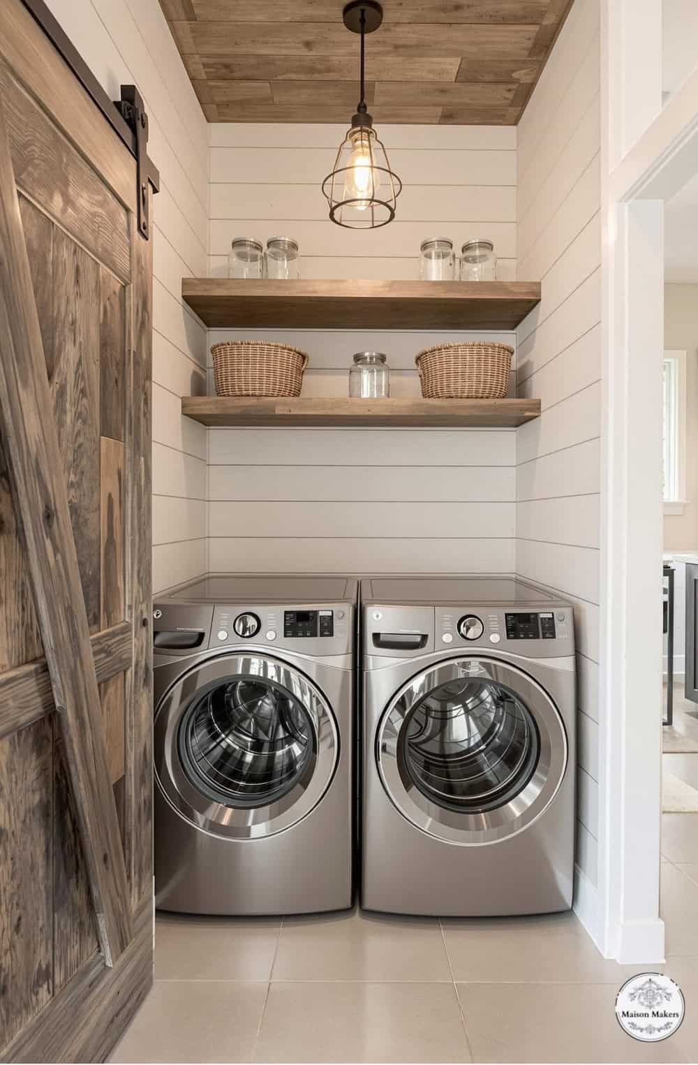 a washer and dryer in a small room