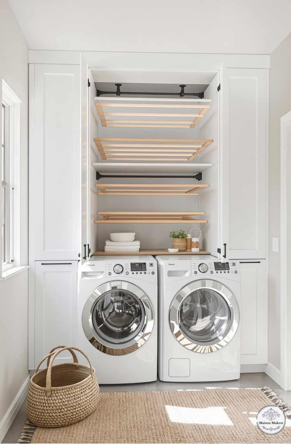 a washer and dryer in a small room