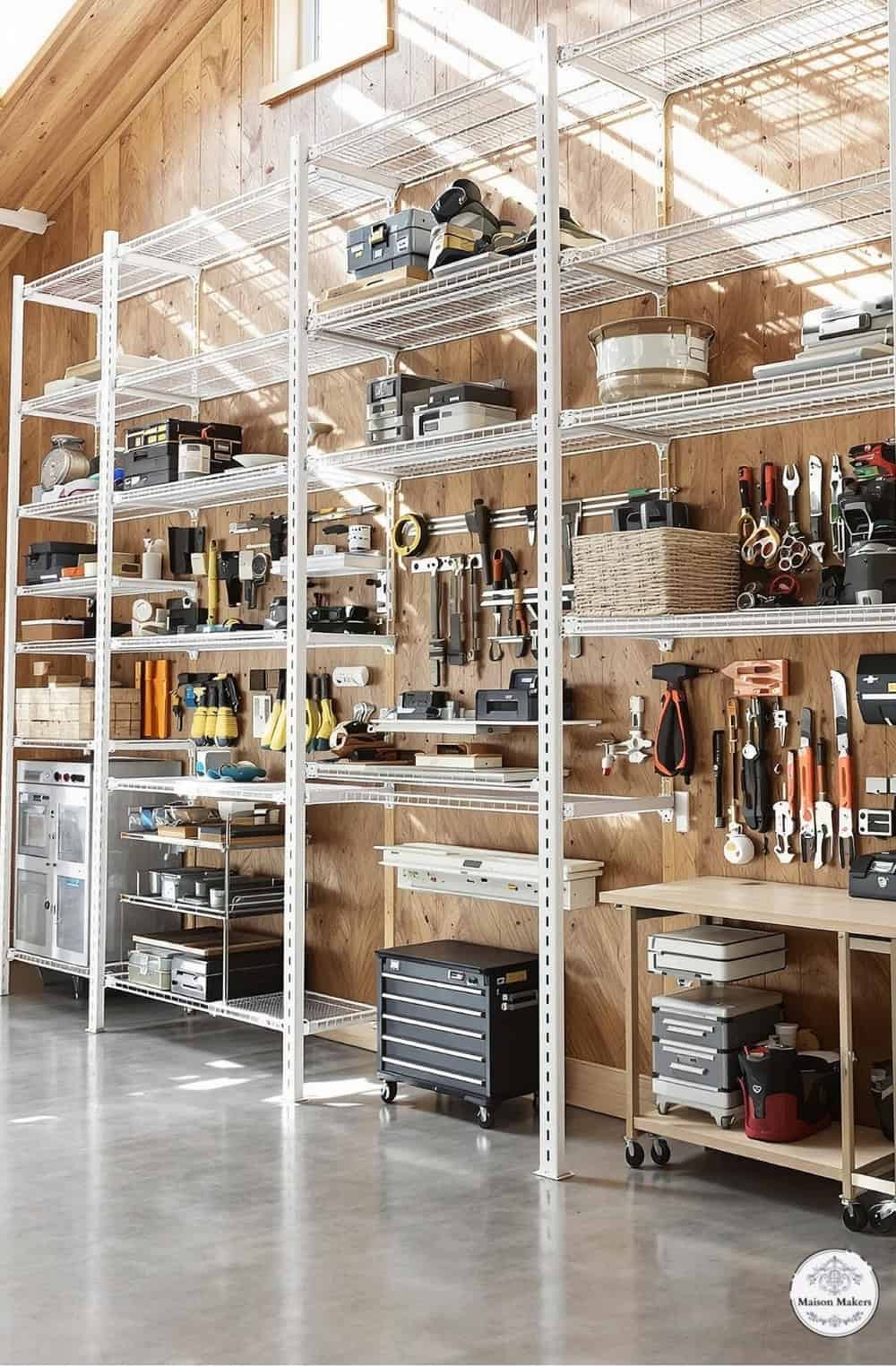 a room filled with lots of shelves filled with tools