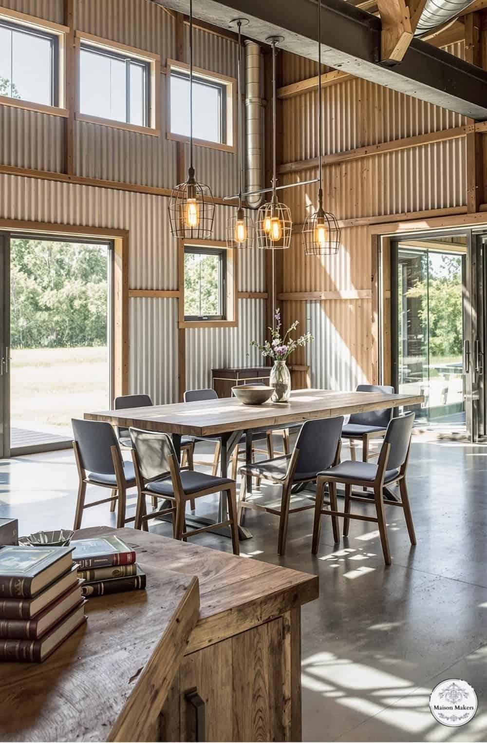 a dining room with a table and chairs