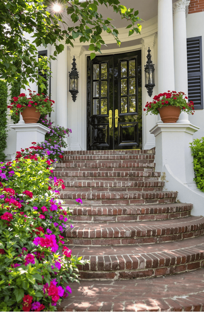 a set of steps leading up to a front door