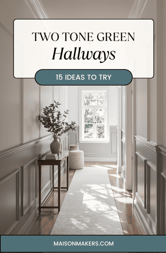 a hallway with a white rug and a window