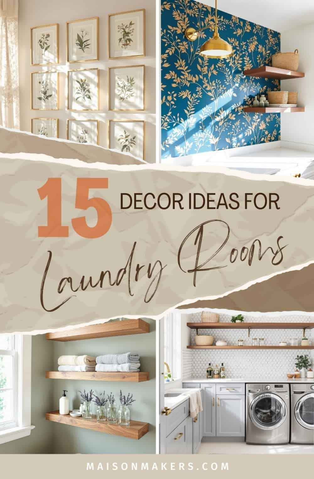 a collage of laundry rooms with the words 15 decor ideas for laundry rooms