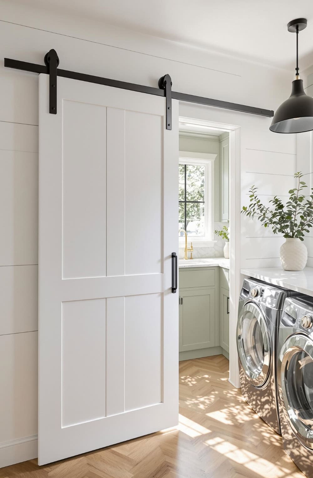 a washer and dryer in a room with white walls