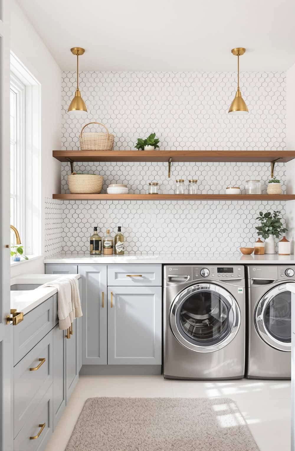 a washer and dryer in a small kitchen