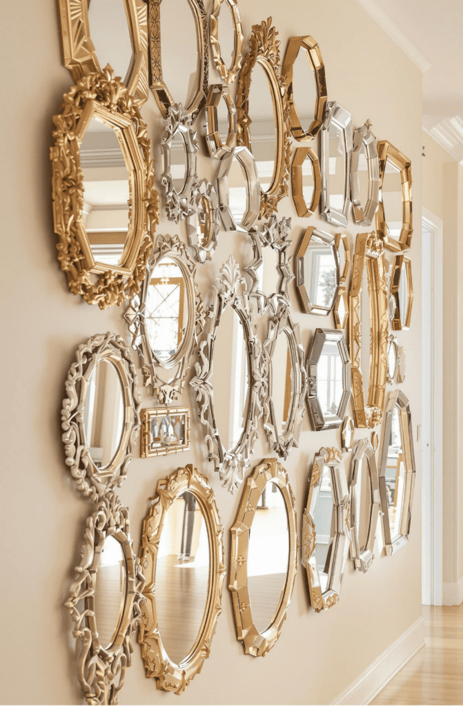a bunch of mirrors that are on a wall