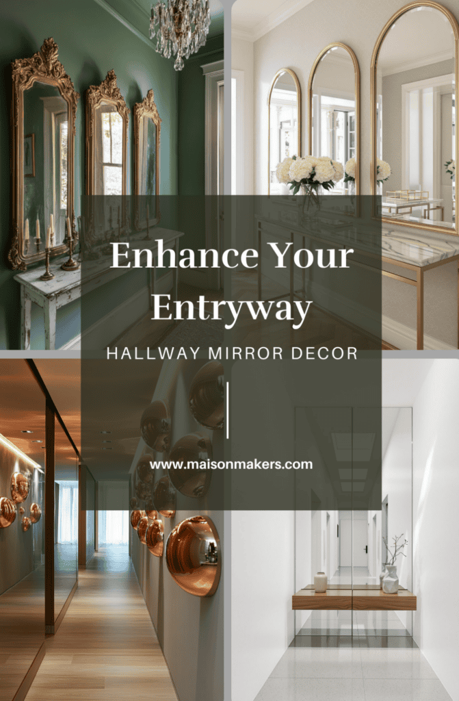 a hallway with mirrors and a chandelier