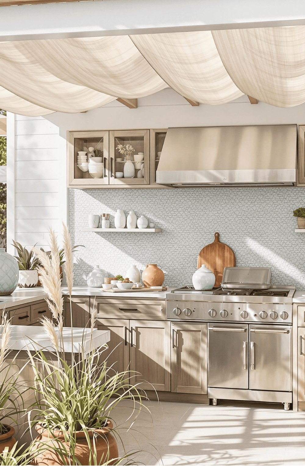 a kitchen filled with lots of counter space and a stove top oven
