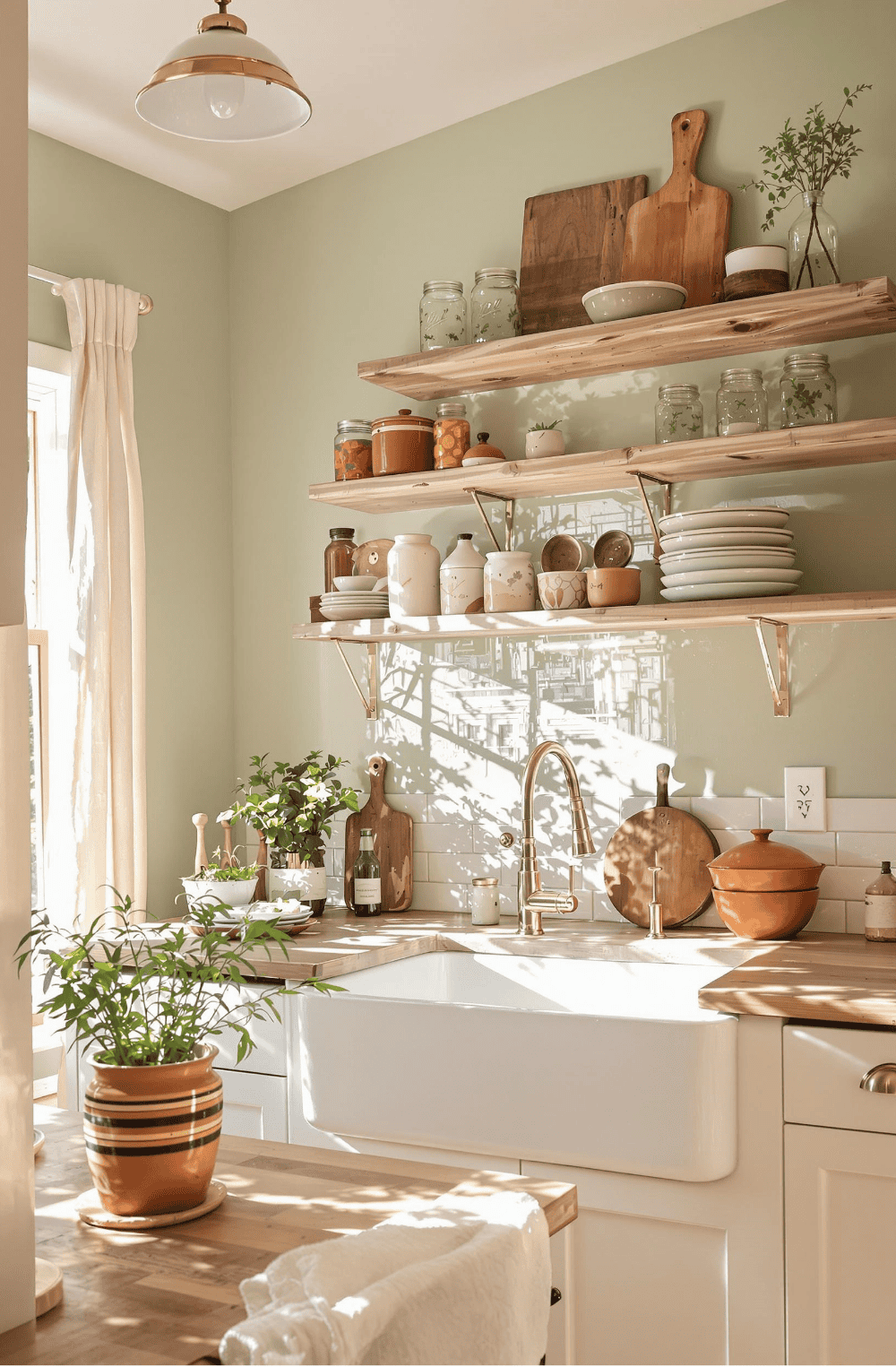 a kitchen filled with lots of shelves filled with pots and pans