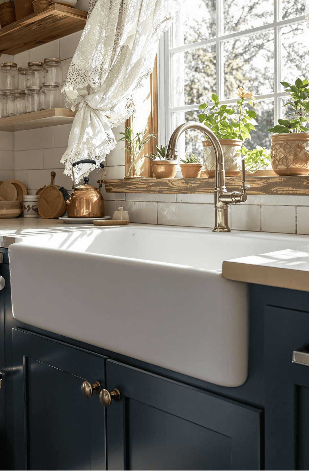 a kitchen sink sitting under a window next to a window