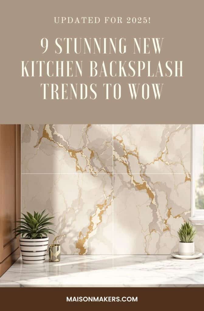 a kitchen backsplash with a potted plant on the counter