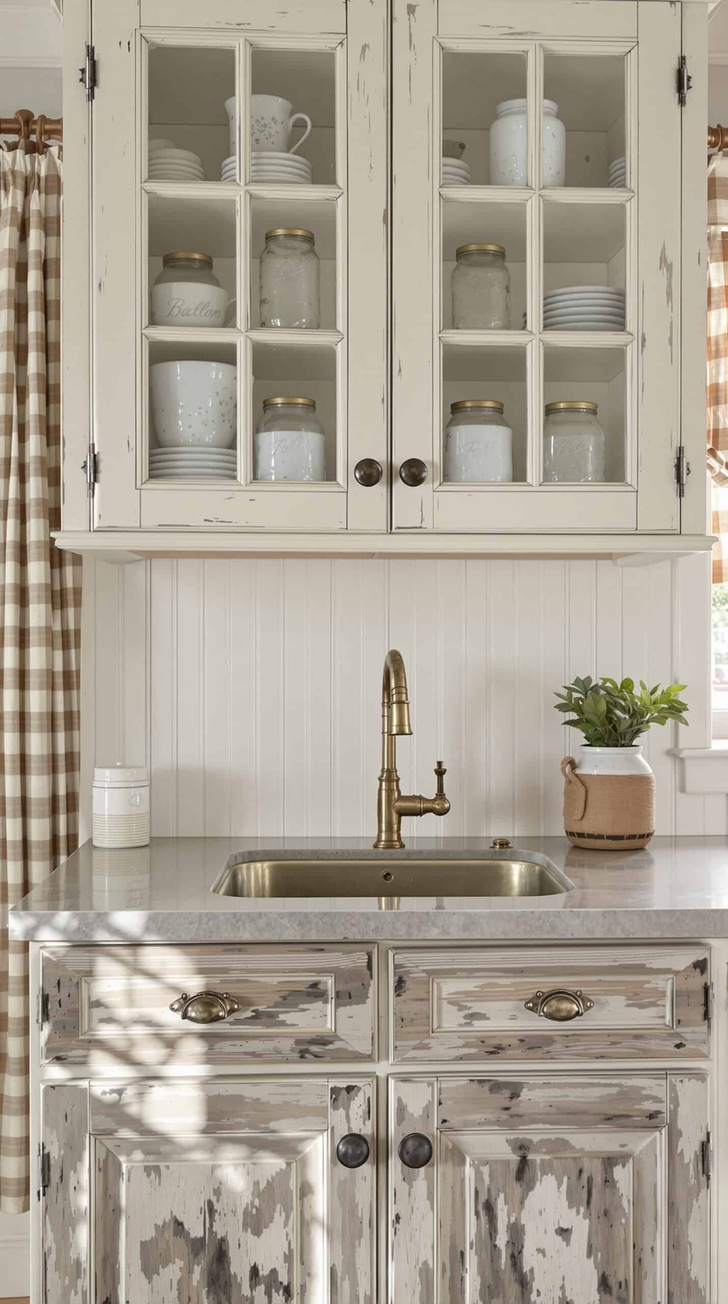 a kitchen with a sink, cabinets and a window