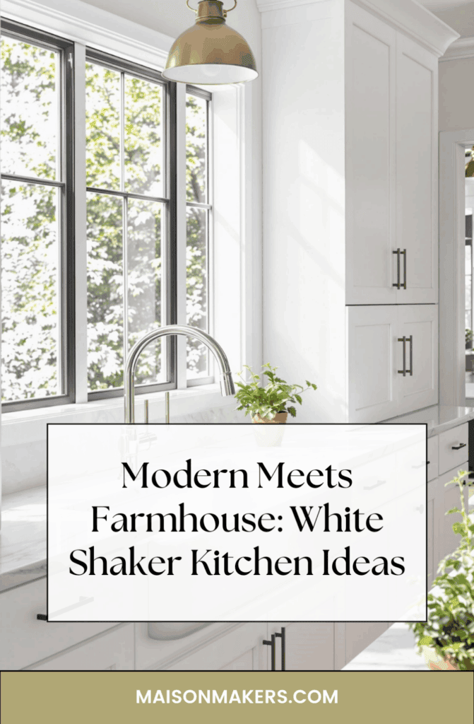 a kitchen with white cabinets and a large window