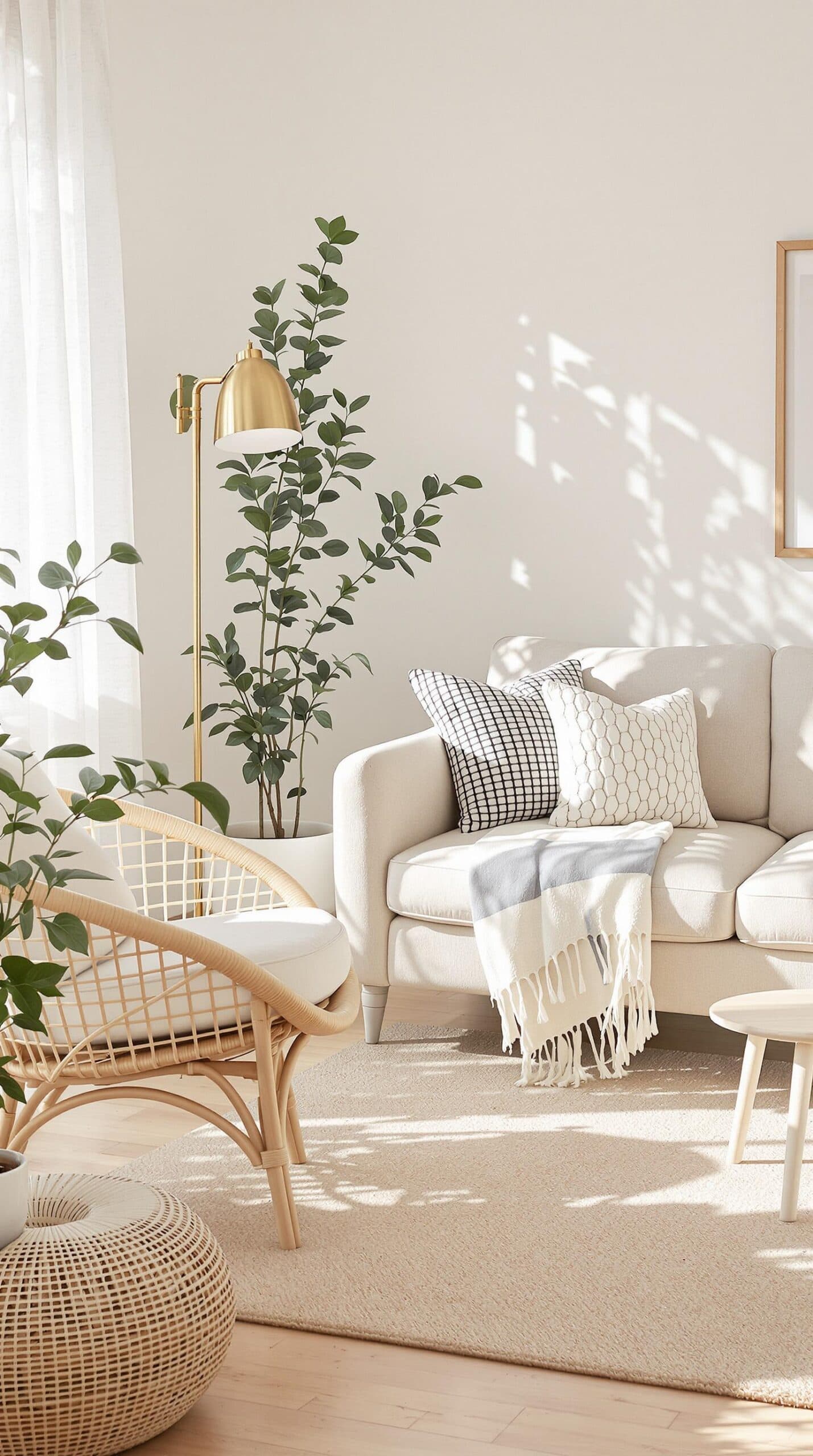 a living room filled with furniture and a potted plant