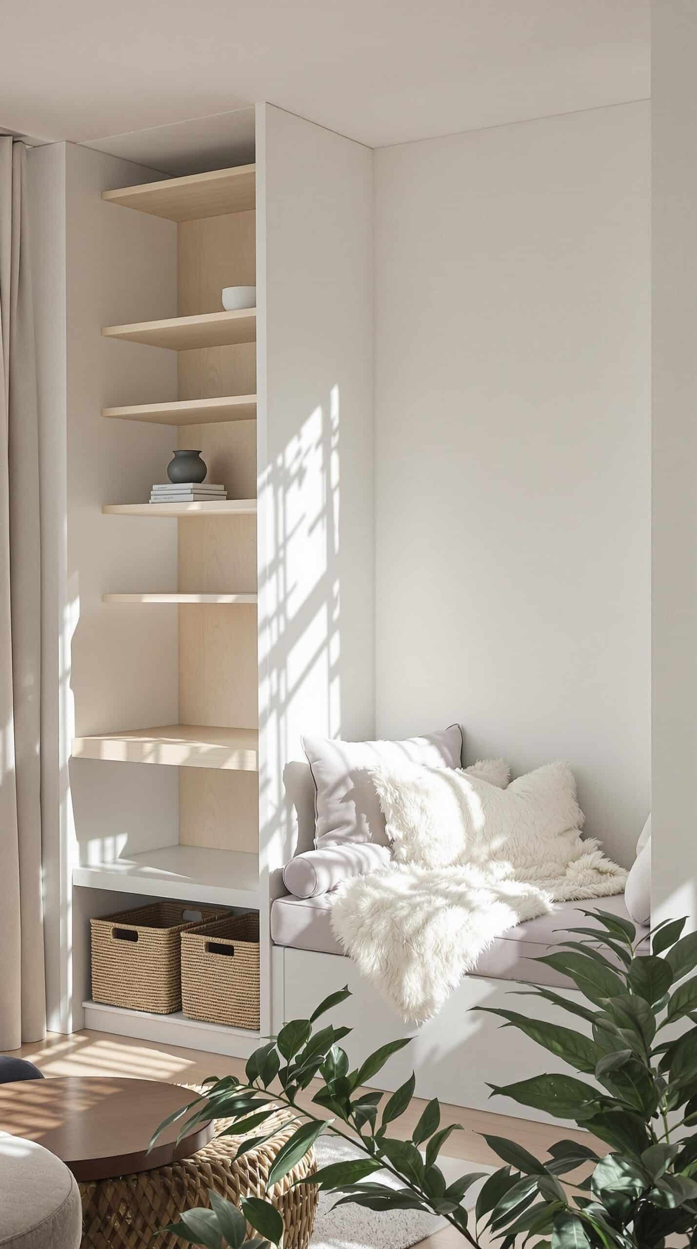 a living room filled with furniture and a plant