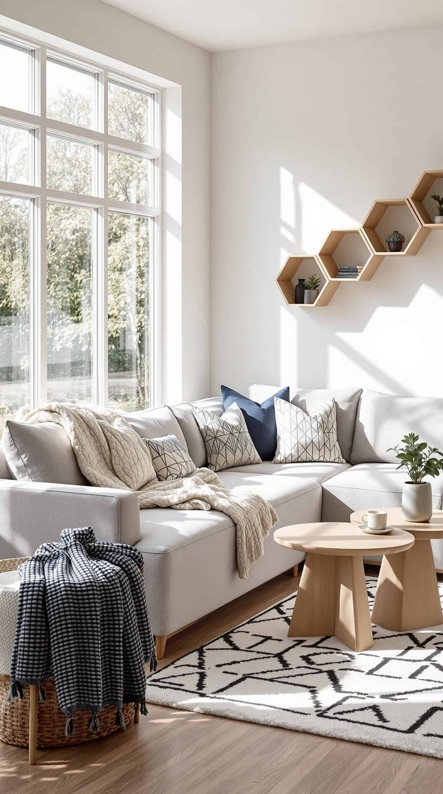 a living room filled with furniture and a large window
