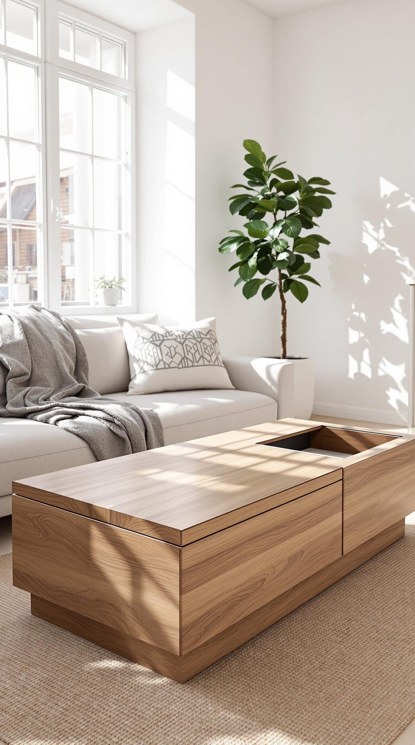 a living room with a couch and a coffee table
