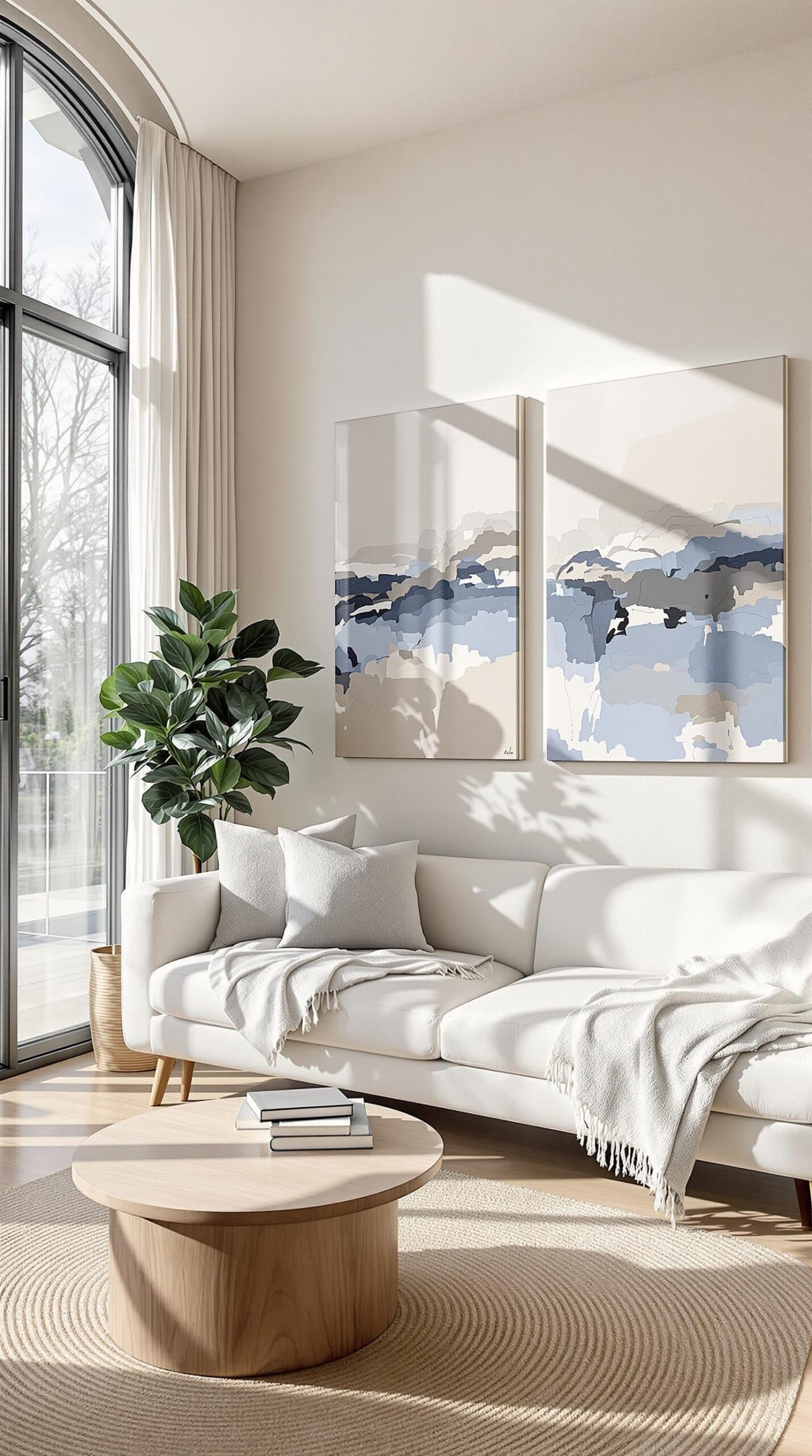 a living room filled with furniture and a large window