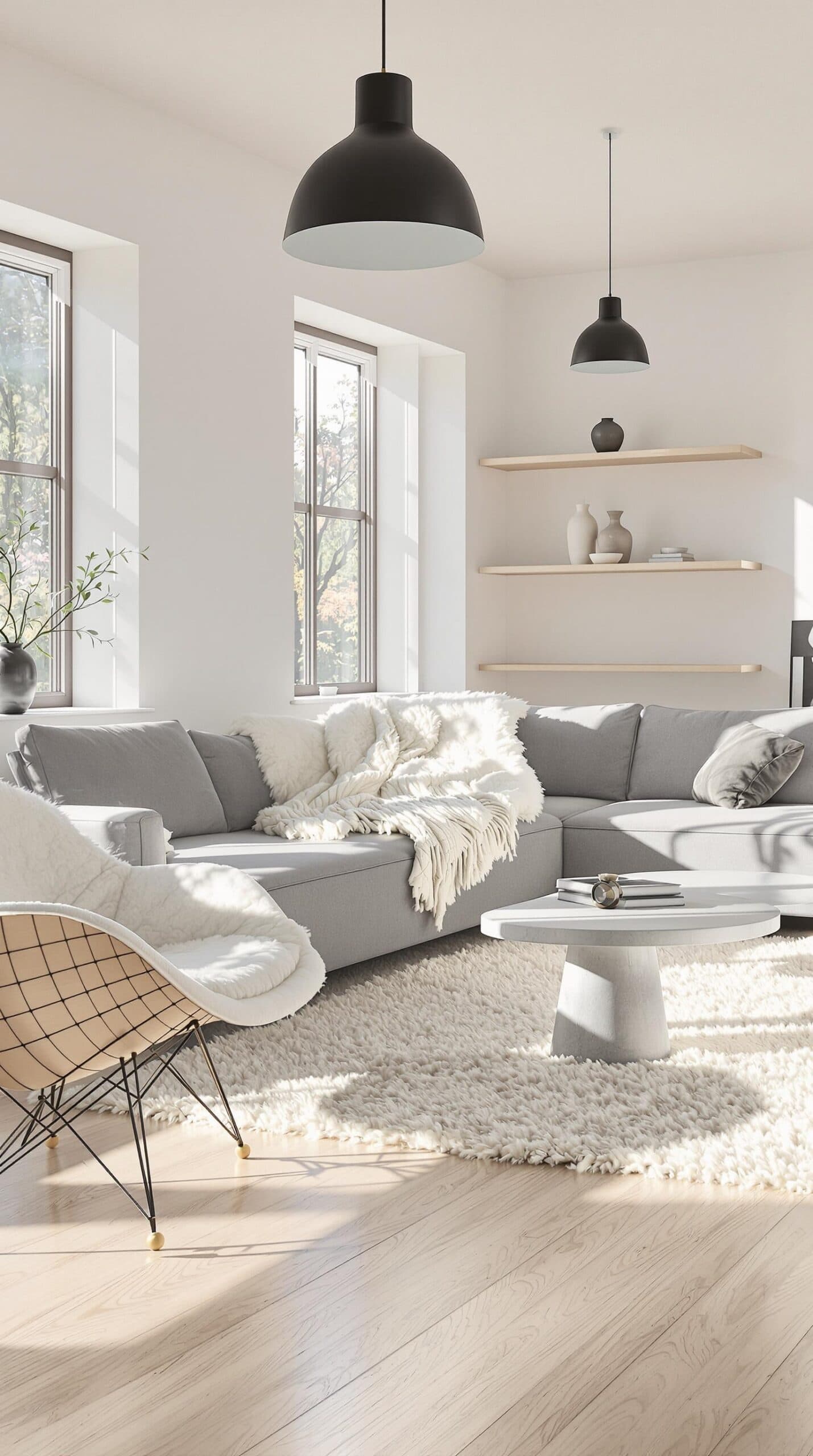 a living room filled with furniture and a large window