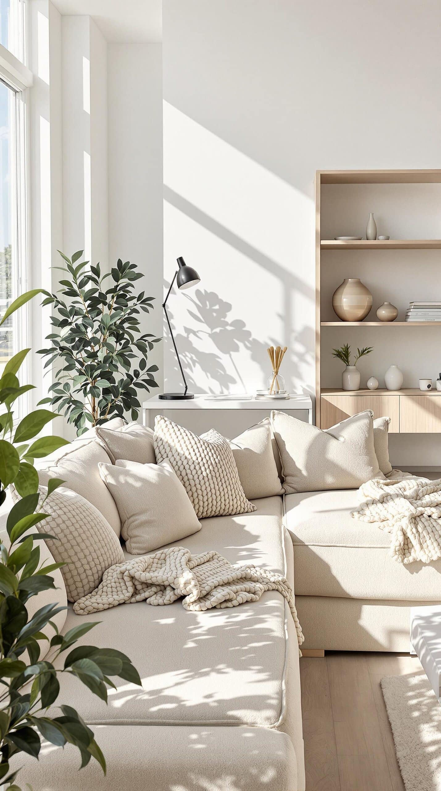 a living room filled with furniture and a large window