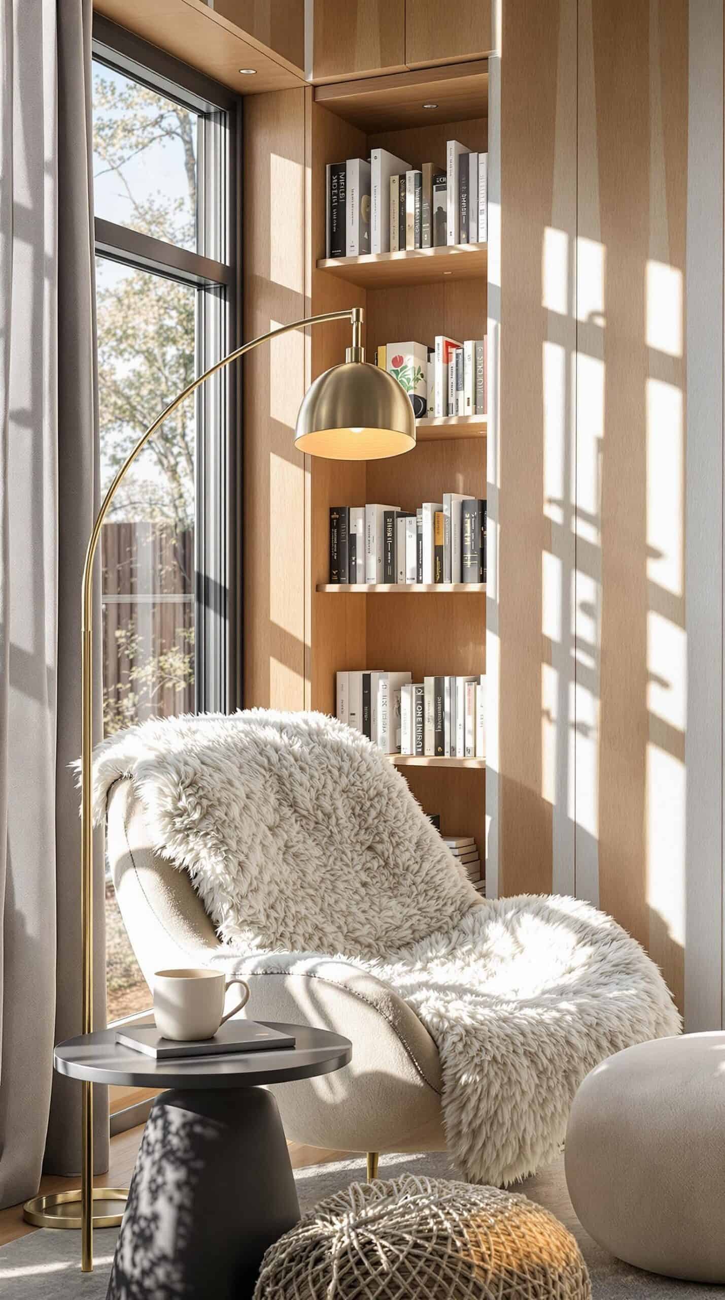 a living room filled with furniture and a large window