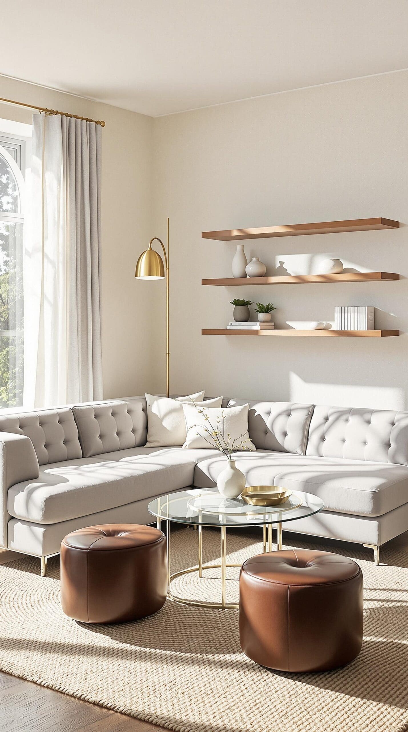 a living room filled with furniture and a large window